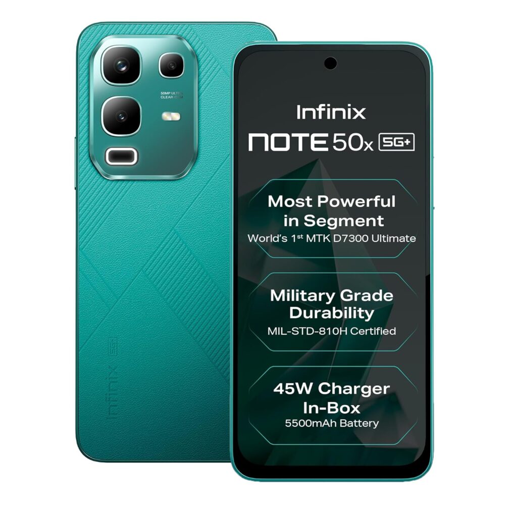 Infinix Note 50x 5G+ Sea Breeze Green, 6GB RAM, 128GB Storage 50MP, 2MP Dual Rear Camera 8MP Front Camera Smartphone Under Rs 15,000