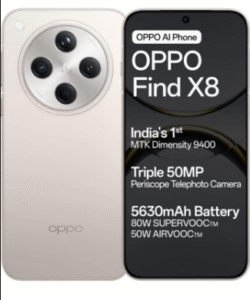 OPPO Find X8 smartphone in Star Grey with triple 50MP rear cameras, 32MP Front Camera Smartphone.