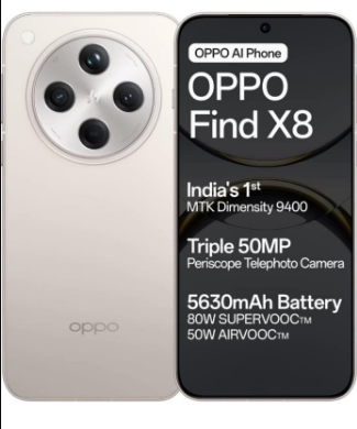 OPPO Find X8 smartphone in Star Grey with triple 50MP rear cameras, 32MP Front Camera Smartphone.