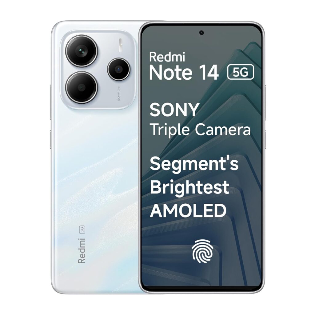 REDMI Note 14 5G REDMI Note 14 5G Mystique White, 8GB RAM, 256GB Storage 50MP, 8MP, 2MP Triple Rear Camera 20MP Front Camera Smartphone Under Rs 20,000