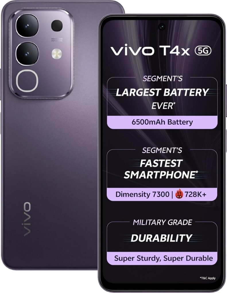 vivo T4x 5G Pronto Purple, 8GB RAM, 256GB Storage 50MP, 2MP Dual Rear Camera 8MP Front Camera Smartphone Under Rs 20,000