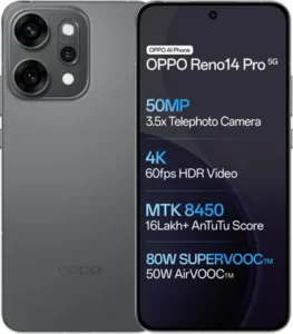 OPPO Reno 14 Pro 5G Titanium Grey 50MP, 50MP, 50MP Triple Camera 50MP Front Camera 5G Smartphone above Rs 50000